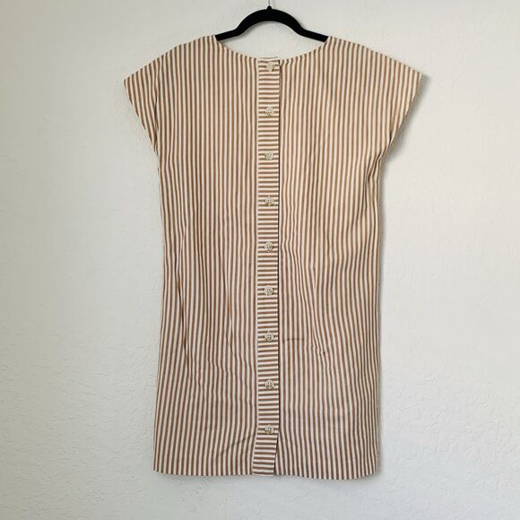 Madewell Button Back Easy Dress XS Tan White Stripe Boho Nautical Summer Travel - Picture 5 of 10
